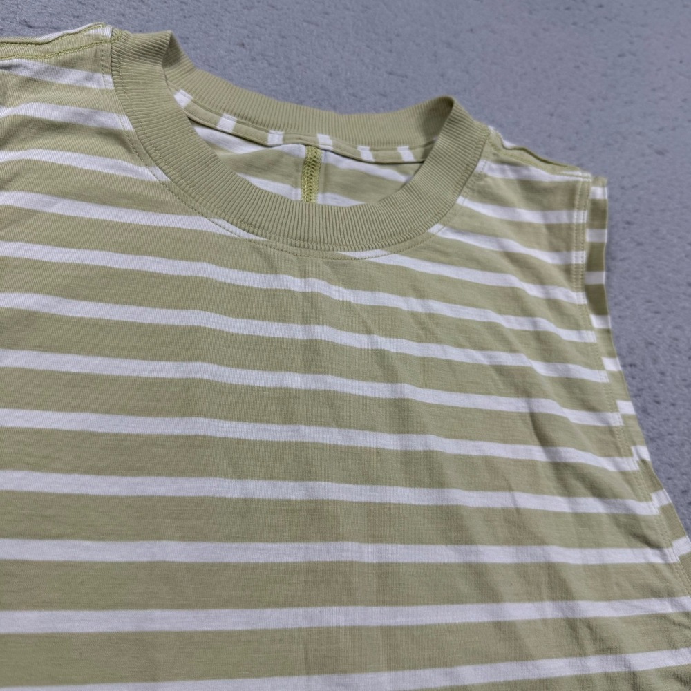 Lululemon Striped Muscle Tank Top Sage Green White Sleeveless Crew Neck